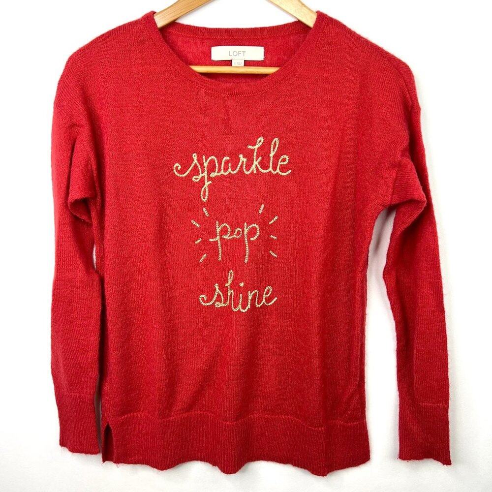 Loft Sparkle Pop Shine Red Sweater Small